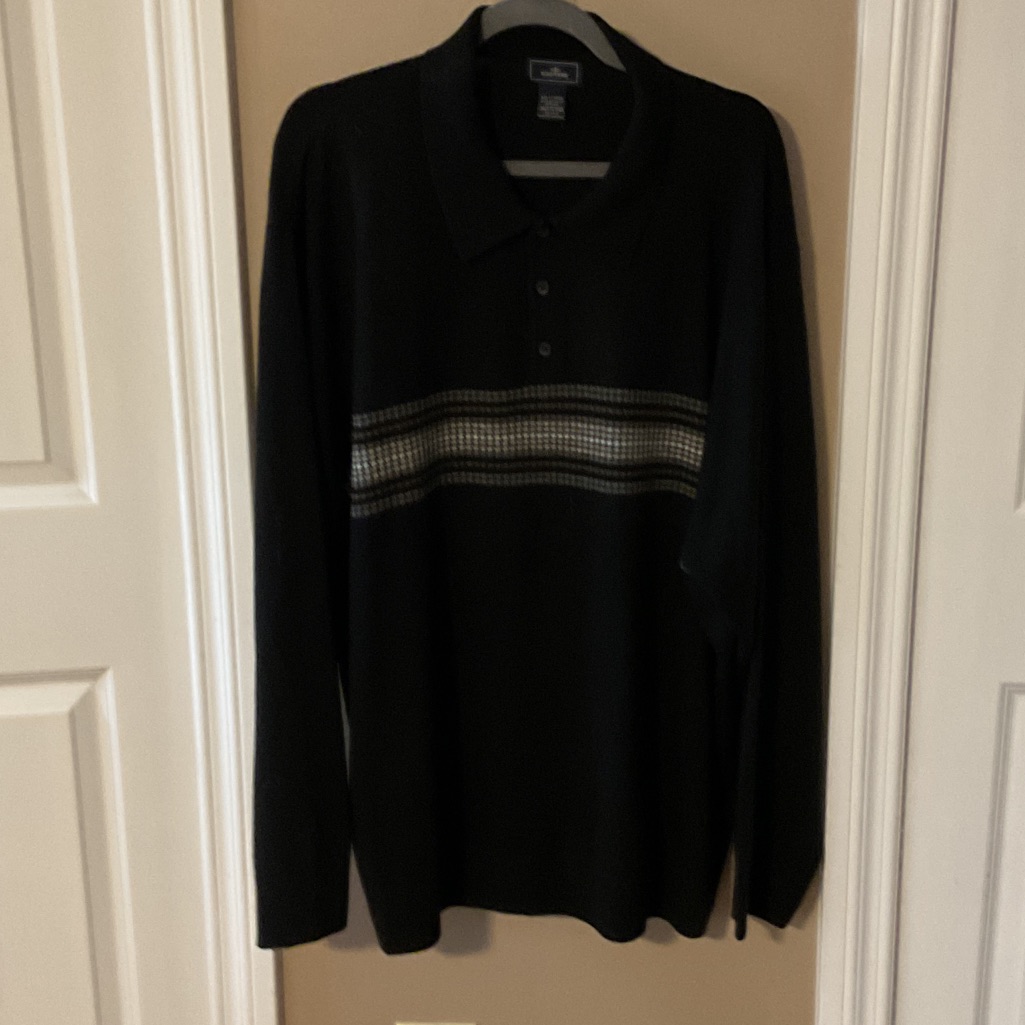Sweater Black Long Sleeve 3 Button With Gray Stripes